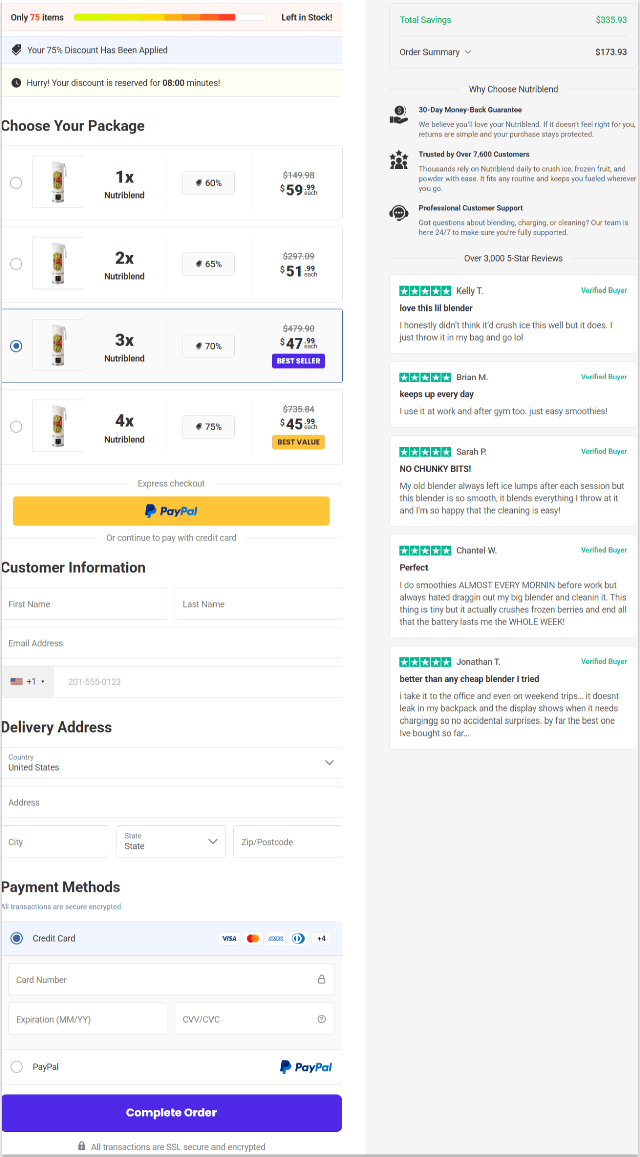 Nutriblend Secure Checkout Page